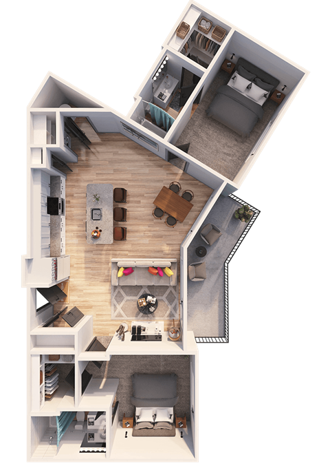 Floor plan for 2 beds, 2 baths, 1148 sqft